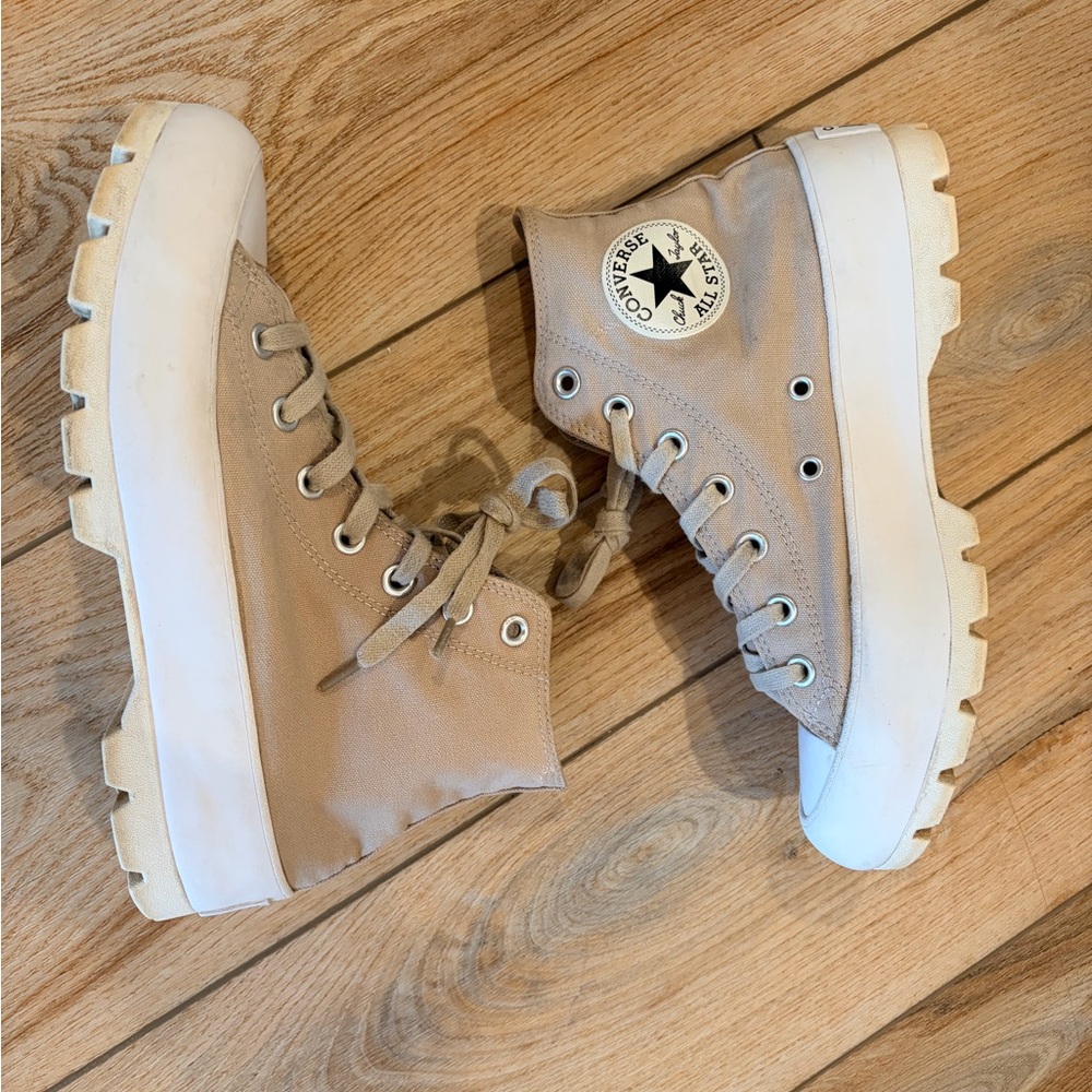 Converse High Top Lug-Sole Sneakers - Beige & White - Picture 4 of 9